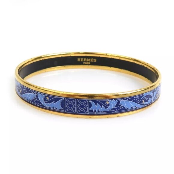 Auth HERMES Cloisonne Bangle Bracelet Gold/Blue Metal/Enamel - Picture 2 of 8